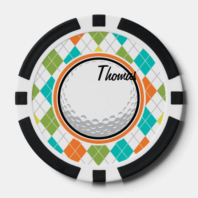 Golf Ball; Colorful Argyle Pattern Poker Chips (Front)