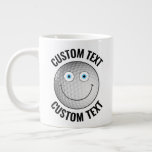 Golf Ball Custom Happy Face &amp; Personalized Text Giant Coffee Mug