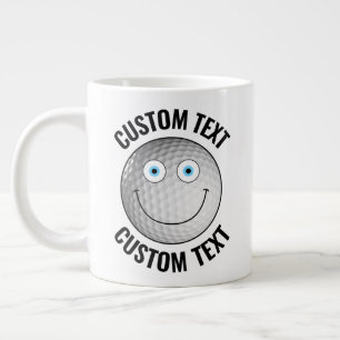 Golf Ball Custom Happy Face & Personalized Text Giant Coffee Mug
