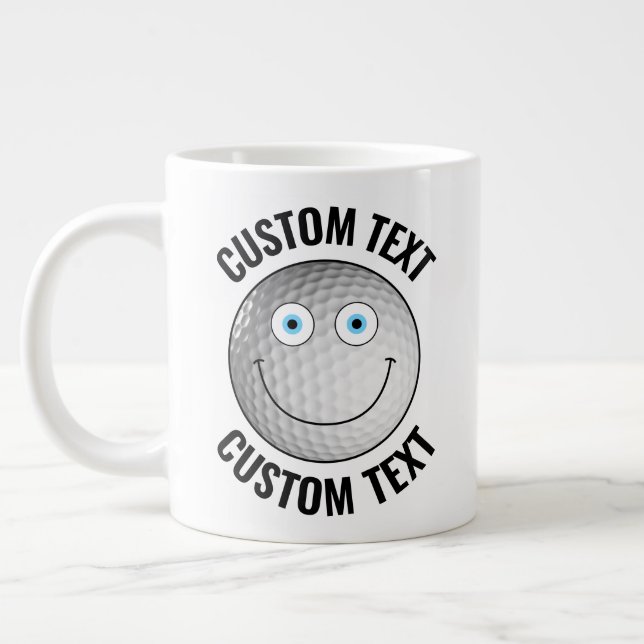Golf Ball Custom Happy Face & Personalized Text Giant Coffee Mug (Left)