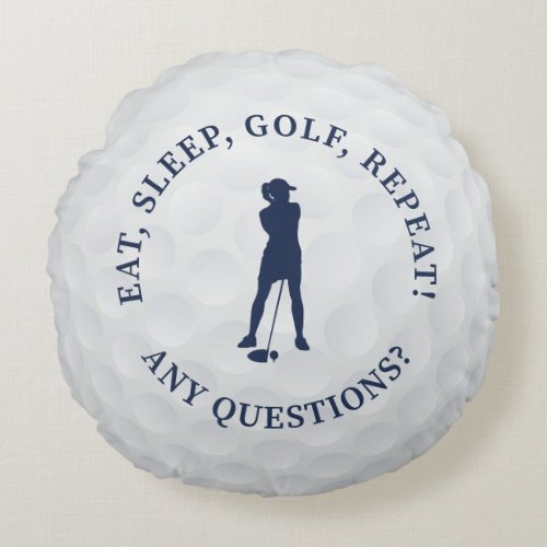 Golf Ball Custom Lady Golfer Silhouette Cute Blue Round Pillow