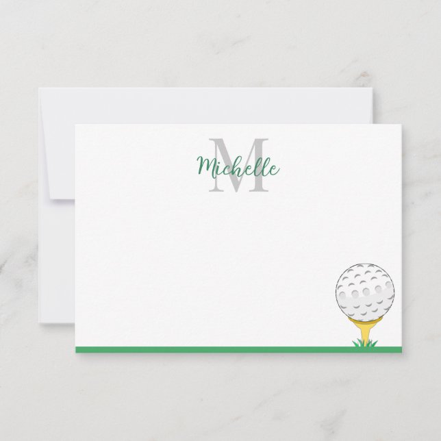 Golf Ball Custom Monogram Simple  Note Card (Front)
