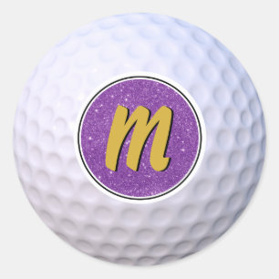 Golf Ball Customizable Monogram Purple & Gold Classic Round Sticker