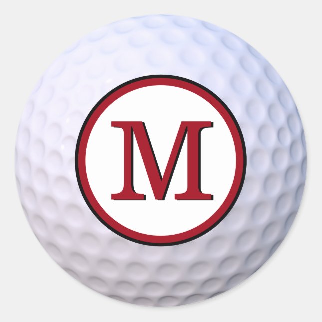 Golf Ball Customizable Monogram Red Classic Round Sticker (Front)