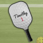 Golf Ball Dimples and Black Name Red Number Pickleball Paddle<br><div class="desc">A sporty and manly pattern for the guys and boys in your family. This sports design is perfect for any athlete. It looks like a photo of a golf ball. You can use this as a Happy Birthday favor and include the number years old in the number area.</div>