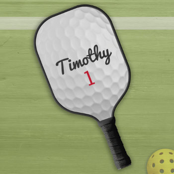 Golf Ball Dimples And Black Name Red Number Pickleball Paddle by MyRazzleDazzle at Zazzle