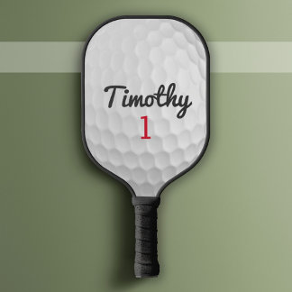 Golf Ball Dimples and Black Name Red Number Pickleball Paddle
