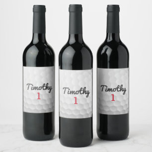 Golf Ball Dimples and Black Name Red Number Wine Label