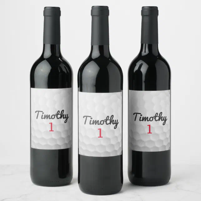 Golf Ball Dimples and Black Name Red Number Wine Label Zazzle