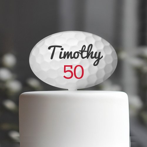 Golf Ball Dimples _ Black Name Red Number Birthday Cake Topper