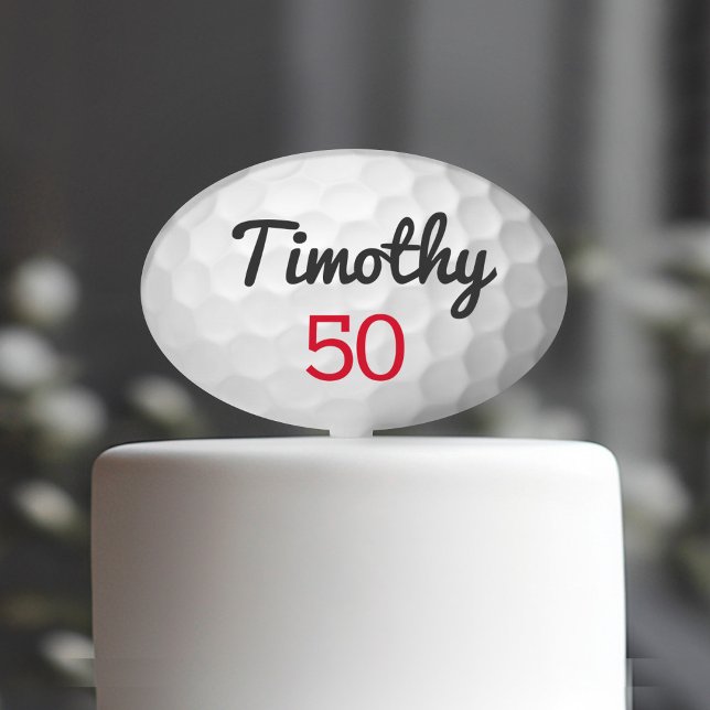 Golf Ball Dimples - Black Name Red Number Birthday Cake Topper (Creator Uploaded)