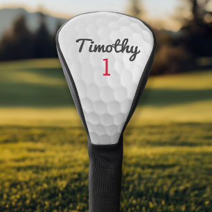 Golf Ball Dimples - Black Name Red Number Head Cover