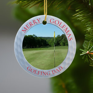 Golf Ball Dimples Merry Golfmas Name Golfer Photo Ceramic Ornament