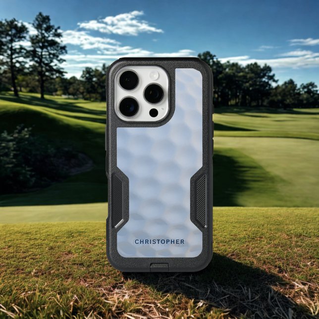 Golf Ball Dimples Modern Golfer Name Otterbox iPhone Case (Add your name to this golf ball texture Otterbox. It will protect your phone on the fairway)