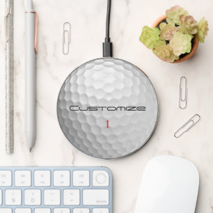 Golf Ball Dimples Personalized Text and Number Wireless Charger