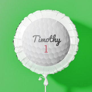 Golf Ball Dimples with Black Name Red Number Balloon