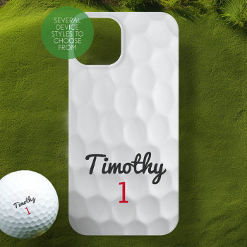 Golf Ball Dimples With Black Name Red Number Case-mate Iphone 14 Case by MyRazzleDazzle at Zazzle