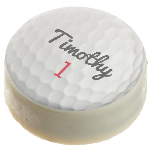 Golf Ball Dimples with Black Name Red Number Chocolate Covered Oreo