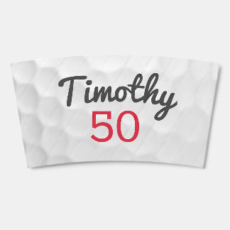 Golf Ball Dimples with Black Name Red Number Coffee Cup Sleeve
