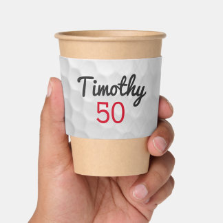 Golf Ball Dimples with Black Name Red Number Coffee Cup Sleeve