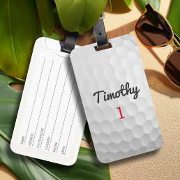 Golf Ball Dimples with Black Name Red Number Luggage Tag