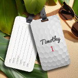 Golf Ball Dimples With Black Name Red Number Luggage Tag at Zazzle