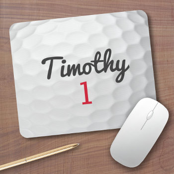 Golf Ball Dimples With Black Name Red Number Mouse Pad by MyRazzleDazzle at Zazzle