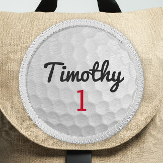 Golf Ball Dimples with Black Name Red Number Patch