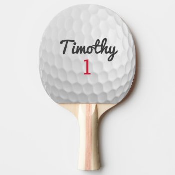Golf Ball Dimples With Black Name Red Number Ping Pong Paddle by MyRazzleDazzle at Zazzle