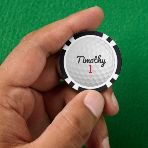 Golf Ball Dimples with Black Name Red Number Poker Chips