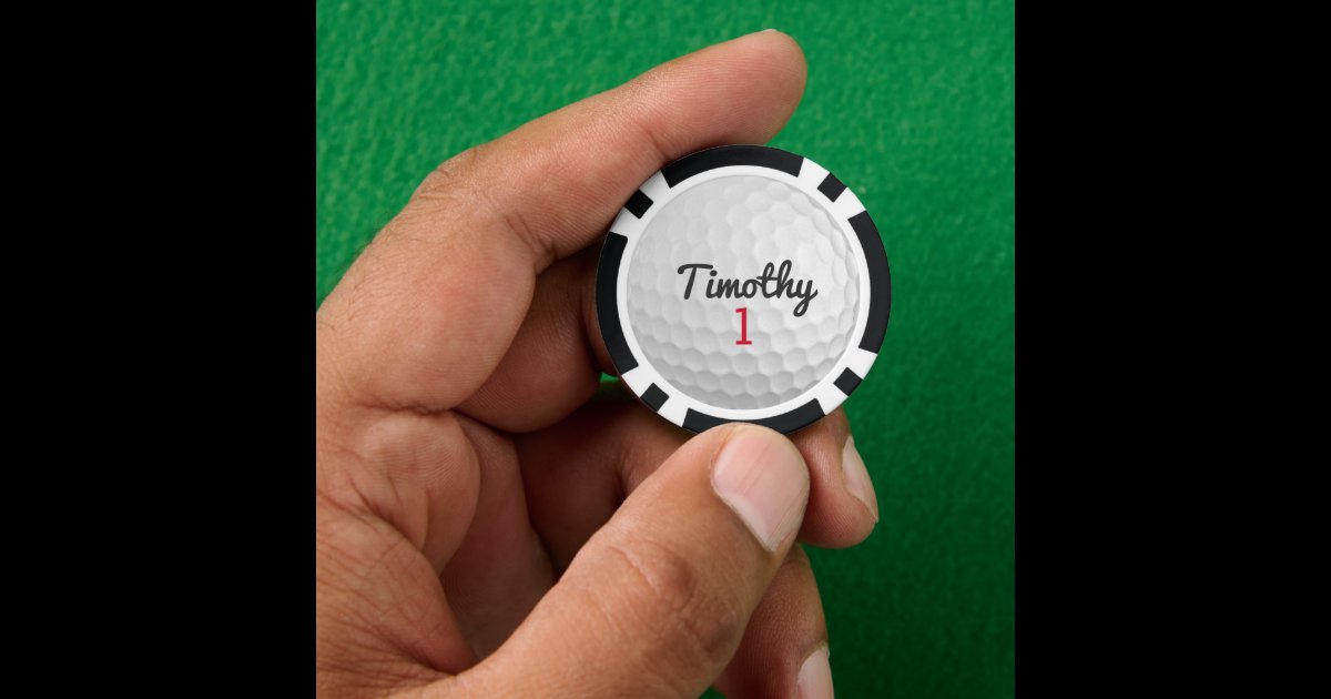 Golf Ball Dimples with Black Name Red Number Poker Chips | Zazzle