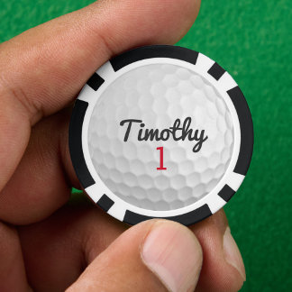 Golf Ball Dimples with Black Name Red Number Poker Chips
