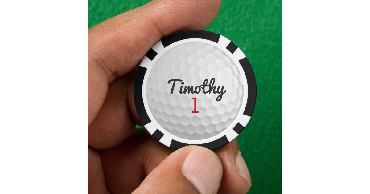 Golf Ball Dimples with Black Name Red Number Poker Chips | Zazzle