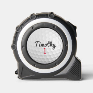 Golf Ball Dimples with Black Name Red Number Tape Measure