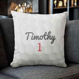 Golf Ball Dimples with Black Name Red Number Throw Pillow