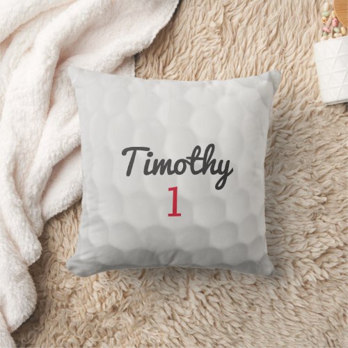Golf Ball Dimples with Black Name Red Number Throw Pillow