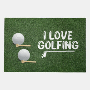 Golf Ball eat sleep golf repeat on green grass Doormat