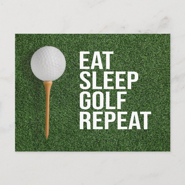 Golf Ball eat sleep golf repeat on green grass Postcard (Front)