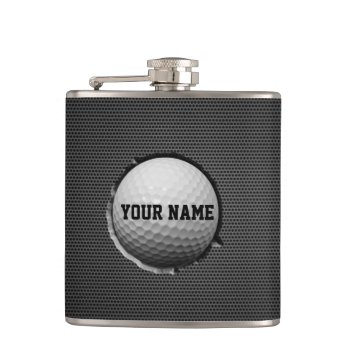 Golf Ball Embed Dark Metal Background Hip Flask by PencilPlus at Zazzle