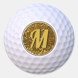 Golf Ball Faux Gold Glitter Customizable Monogram Classic Round Sticker
