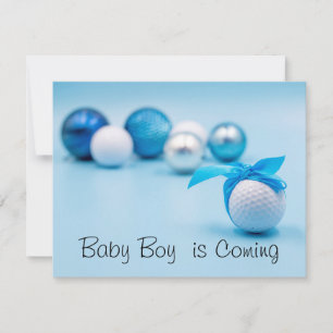 Golf ball for baby Boy is Coming with Blue Ribbon  Invitation