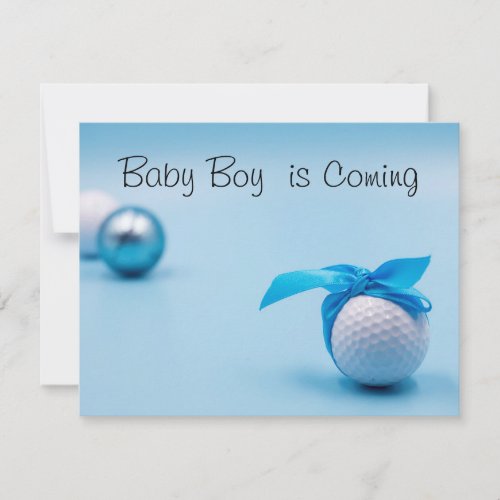 Golf ball for baby Boy is Coming with Blue Ribbon  Invitation