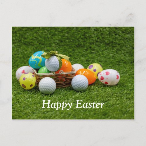 Golf ball for Easter Holiday with eggs in basket Postcard