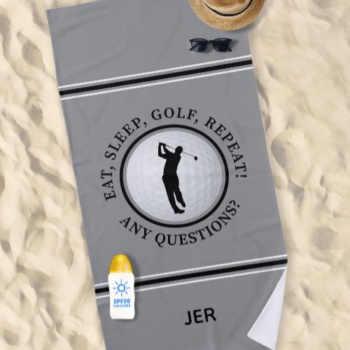 Golf Ball Funny Quote Custom Text Golfer Gift Gray Beach Towel