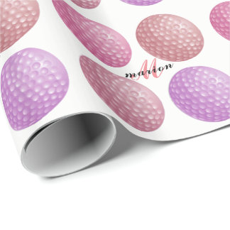 GOLF BALL GIFT WRAP, MONOGRAM WOMAN GOLFER PAPER