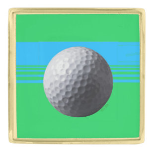 Golf Ball gold large square lapel pin