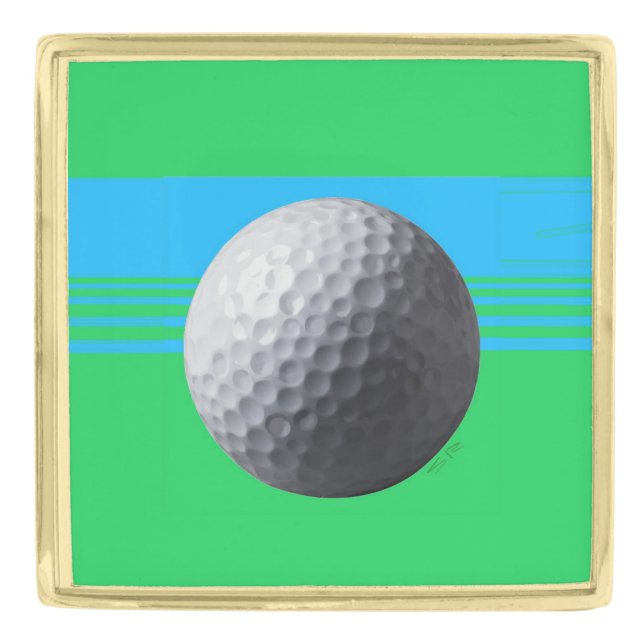 Golf Ball gold large square lapel pin (Front)