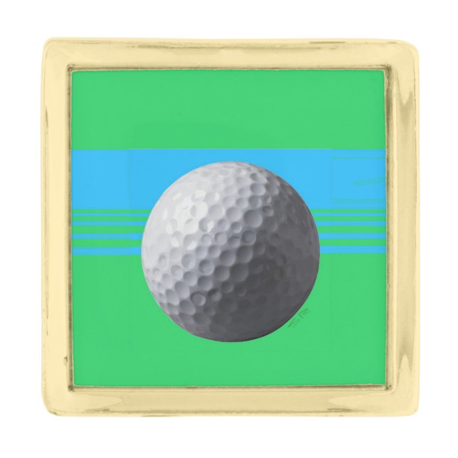 Golf Ball gold small square lapel pin (Front)