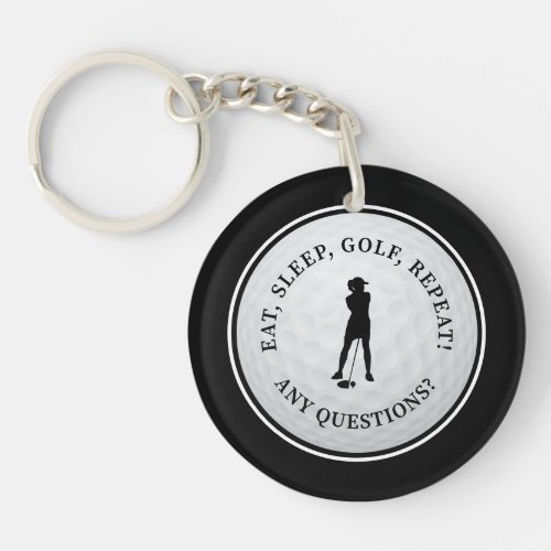 Golf Ball Golfer Modern Monogram Cute Black Sports Keychain