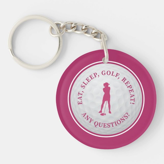 Golf Ball Golfer Modern Monogram Girly Pink Sports Keychain (Front)